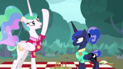 Size: 1920x1080 | Tagged: safe, edit, edited screencap, screencap, character:princess celestia, character:princess luna, species:alicorn, species:pony, episode:between dark and dawn, g4, my little pony: friendship is magic, anchorman, animated, brick tamland, calm down luna, food, i don't know what we're yelling about, loud noises, meme, picnic, sandwich, sound, steve carell, traditional royal canterlot voice, webm