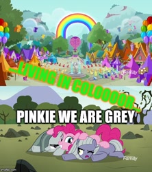 Size: 500x562 | Tagged: safe, edit, edited screencap, screencap, character:applejack, character:fluttershy, character:kerfuffle, character:limestone pie, character:marble pie, character:petunia petals, character:pinkie pie, character:rainbow dash, character:rarity, character:sunny skies, character:torque wrench, character:twilight sparkle, species:pony, episode:the maud couple, friendship is magic: rainbow roadtrip, g4, my little pony: friendship is magic, background pony, caption, discovery family logo, image macro, mane six, moody root, mr. hoofington, mrs. hoofington, text, unnamed pony