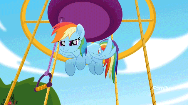 Size: 640x360 | Tagged: safe, edit, screencap, character:rainbow dash, species:pony, friendship is magic: rainbow roadtrip, g4, my little pony: friendship is magic, animated, female, hot air balloon, perfect loop, screw physics, solo