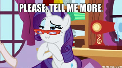 Size: 600x337 | Tagged: safe, edit, edited screencap, screencap, character:rarity, species:pony, species:unicorn, episode:she's all yak, g4, my little pony: friendship is magic, carousel boutique, female, gendo pose, mare, reaction image, sewing machine, smiling