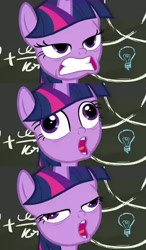 Size: 1266x2170 | Tagged: safe, edit, screencap, character:twilight sparkle, character:twilight sparkle (alicorn), species:alicorn, species:pony, episode:best gift ever, g4, my little pony: friendship is magic, chalkboard, faec, female, mare, pudding face, solo