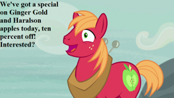 Size: 800x450 | Tagged: safe, edit, edited screencap, screencap, character:big mcintosh, species:pony, episode:hard to say anything, g4, my little pony: friendship is magic, bronybait, cute, dialogue, horse collar, macabetes