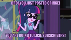 Size: 888x499 | Tagged: safe, edit, edited screencap, screencap, character:twilight sparkle, character:twilight sparkle (scitwi), species:eqg human, episode:star crossed, g4, my little pony: equestria girls, my little pony:equestria girls, geode of telekinesis, lose subs, magical geodes, meme, mirror