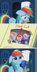 Size: 848x1625 | Tagged: safe, edit, edited screencap, screencap, character:bow hothoof, character:rainbow dash, character:windy whistles, species:pegasus, species:pony, episode:parental glideance, g4, my little pony: friendship is magic, abuse, background pony strikes again, crying, cunt, dashabuse, female, filly, male, mare, op is a duck, op is trying to start shit, sad, stallion, vulgar
