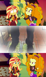 Size: 1920x3202 | Tagged: safe, edit, screencap, character:adagio dazzle, character:sunset shimmer, species:human, equestria girls:sunset's backstage pass, g4, my little pony: equestria girls, my little pony:equestria girls, spoiler:eqg series (season 2), burger king foot lettuce, geode of empathy, magical geodes, meme, mind reading, sunset sees things, top15s