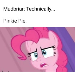 Size: 1080x1037 | Tagged: safe, edit, screencap, character:pinkie pie, species:pony, episode:a trivial pursuit, g4, my little pony: friendship is magic, faec, implied mudbriar, meme, technically, unsettled tom