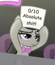 Size: 282x334 | Tagged: safe, edit, edited screencap, screencap, character:octavia melody, species:pony, episode:bloom and gloom, g4, my little pony: friendship is magic, brutal honesty, octavia is not amused, reaction image, sign, unamused, vulgar