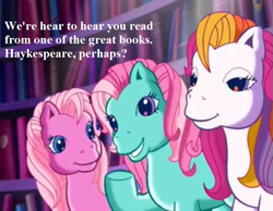 Size: 729x567 | Tagged: safe, edit, edited screencap, screencap, character:minty, character:pinkie pie (g3), character:sunny daze (g3), species:pony, episode:two for the sky, g3, a very pony place, cropped, cute, dialogue, diapinkes, grammar error, mintabetes, misspelling, speech
