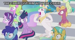 Size: 1366x725 | Tagged: safe, edit, edited screencap, screencap, character:citrine spark, character:cloudburst, character:daisy, character:fire quacker, character:gallus, character:princess celestia, character:sandbar, character:starlight glimmer, character:twilight sparkle, character:twilight sparkle (alicorn), species:alicorn, species:griffon, species:pony, species:unicorn, episode:2-4-6 greaaat, background pony, caption, clever musings, fire flicker, friendship student, image macro, meme, movie reference, shocked, shrek, text, traditional royal canterlot voice, walter sobchak, yelling