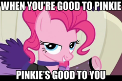 Size: 640x422 | Tagged: safe, edit, edited screencap, screencap, character:pinkie pie, episode:over a barrel, g4, my little pony: friendship is magic, female, image macro, innuendo, lidded eyes, movie quote, saloon dress, saloon pinkie, solo