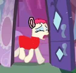 Size: 724x696 | Tagged: safe, edit, edited screencap, screencap, character:vera, species:earth pony, species:pony, episode:the show stoppers, g4, my little pony: friendship is magic, carousel boutique, clothing, crying, dress, exploitable meme, meme, peppa pig, peppa pig's dress, solo, spa pony, vera's mane