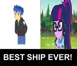 Size: 828x709 | Tagged: safe, edit, screencap, character:flash sentry, character:twilight sparkle, character:twilight sparkle (scitwi), species:eqg human, ship:flashlight, equestria girls:legend of everfree, g4, my little pony: equestria girls, my little pony:equestria girls, background pony strikes again, best ship, best ship ever, female, male, op is a duck, op is trying to start shit, op started shit, sciflash, shipping, shipping domino, straight, wrong aspect ratio