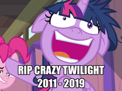 Size: 852x636 | Tagged: safe, edit, edited screencap, screencap, character:pinkie pie, character:twilight sparkle, character:twilight sparkle (alicorn), species:alicorn, species:pony, episode:a trivial pursuit, episode:between dark and dawn, episode:lesson zero, episode:the summer sun setback, g4, my little pony: friendship is magic, caption, crazy face, cropped, duo, faec, floppy ears, image macro, messy mane, solo focus, text, twilight snapple, twilighting