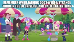 Size: 889x500 | Tagged: safe, edit, edited screencap, screencap, character:fluttershy, character:rarity, character:spike, character:spike (dog), character:supernova zap, character:twilight sparkle, character:twilight sparkle (scitwi), species:dog, species:eqg human, episode:lost and pound, g4, my little pony: equestria girls, my little pony:equestria girls, spoiler:choose your own ending (season 2), spoiler:eqg series (season 2), caption, cool scarf guy, cute, female, geode of telekinesis, happy, heart, hug, lost and pound: spike, magical geodes, meme, mud, muddy, mulberry barricade, princess thunder guts, security guard, su-z, supernova zap, text