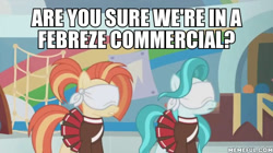 Size: 600x337 | Tagged: safe, edit, edited screencap, screencap, character:lighthoof, character:shimmy shake, species:pony, episode:2-4-6 greaaat, blindfold, febreze