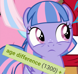 Size: 1059x1015 | Tagged: safe, edit, edited screencap, screencap, character:clear sky, character:quibble pants, character:wind sprint, species:pegasus, species:pony, derpibooru, episode:common ground, g4, my little pony: friendship is magic, age difference, meta, tags