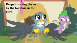 Size: 853x480 | Tagged: safe, edit, edited screencap, screencap, character:gabby, character:spike, species:dragon, species:griffon, episode:dragon dropped, g4, my little pony: friendship is magic, cute, female, gabbybetes, implied derpy, male, speech, spikabetes, winged spike