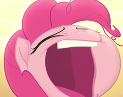 Size: 723x570 | Tagged: safe, edit, edited screencap, screencap, character:pinkie pie, species:earth pony, species:pony, my little pony: the movie (2017), bone dry desert, cropped, desert, desert sun madness, faec, female, insanity, laughing, mare, messy mane, not salmon, solo, wat