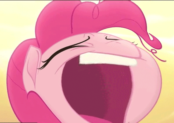 Size: 600x424 | Tagged: safe, edit, edited screencap, screencap, character:pinkie pie, species:earth pony, species:pony, my little pony: the movie (2017), animated, bone dry desert, cropped, desert, desert sun madness, faec, female, gif, insanity, laughing, loop, mare, messy mane, not salmon, perfect loop, solo, wat