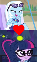 Size: 410x679 | Tagged: safe, edit, edited screencap, screencap, character:trixie, character:twilight sparkle, character:twilight sparkle (scitwi), species:eqg human, ship:twixie, episode:star crossed, equestria girls:forgotten friendship, g4, my little pony: equestria girls, my little pony:equestria girls, female, geode of telekinesis, glasses, heart, lesbian, magical geodes, sci-twixie, shipping, shipping domino