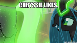 Size: 600x337 | Tagged: safe, edit, edited screencap, screencap, character:lord tirek, character:queen chrysalis, species:changeling, ship:chrysirek, episode:frenemies, g4, my little pony: friendship is magic, butt, caption, changeling queen, eyes on the prize, female, male, plot, shipping, straight, tirump