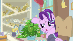 Size: 1920x1080 | Tagged: safe, edit, edited screencap, screencap, character:phyllis, character:starlight glimmer, character:sunburst, character:trixie, species:pony, episode:a horse shoe-in, g4, my little pony: friendship is magic, animated, falling, no sound, phyllis no!, plant, pot, potted plant, trash, trash can, webm