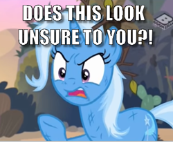 Size: 386x319 | Tagged: safe, edit, edited screencap, screencap, character:trixie, episode:on the road to friendship, angry, caption, image macro, just one bite, meme, spongebob squarepants, text, trixie yells at everything