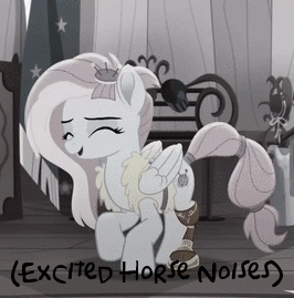 Size: 266x269 | Tagged: safe, edit, edited screencap, screencap, character:kerfuffle, species:pegasus, species:pony, friendship is magic: rainbow roadtrip, g4, my little pony: friendship is magic, amputee, animated, caption, cropped, cute, dancing, dawwww, descriptive noise, excited, eyes closed, fashion, female, fufflebetes, gif, happy, hnnng, horse noises, jumping, kerfuffle shuffle, mare, picture for breezies, prosthetic leg, prosthetic limb, prosthetics, solo, trotting, trotting in place, weapons-grade cute