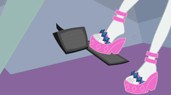 Size: 854x479 | Tagged: safe, edit, edited screencap, screencap, character:rarity, episode:life is a runway, g4, my little pony: equestria girls, my little pony:equestria girls, clothing, feet, high heels, legs, pedal, pictures of legs, sandals, shoes, toes