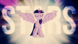 Size: 1280x720 | Tagged: safe, edit, edited screencap, screencap, character:twilight sparkle, character:twilight sparkle (alicorn), species:alicorn, species:pony, episode:magical mystery cure, g4, my little pony: friendship is magic, counting stars, eyes closed, female, link in source, mare, one republic, solo, song reference, spread wings, text, thumbnail, wings, youtube link