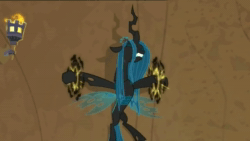 Size: 1280x720 | Tagged: safe, edit, edited screencap, screencap, character:queen chrysalis, species:changeling, episode:frenemies, g4, my little pony: friendship is magic, angry, animated, bondage, changeling queen, female, former queen chrysalis, magic, no sound, struggling, webm