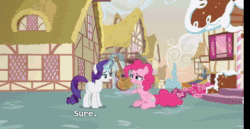 Size: 480x248 | Tagged: safe, edit, edited screencap, screencap, character:pinkie pie, character:rarity, species:pony, episode:honest apple, g4, my little pony: friendship is magic, animated, badass, cover, feuer frei, fire, guitar, guitarity, hardcore, heavy metal, musical instrument, sabaton, sound, sound edit, webm