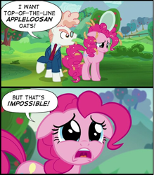 Size: 484x552 | Tagged: safe, edit, edited screencap, screencap, character:pinkie pie, character:svengallop, species:pony, episode:the mane attraction, g4, my little pony: friendship is magic, apple tree, comic, floppy ears, screencap comic, tree