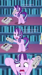Size: 1080x1920 | Tagged: safe, edit, edited screencap, screencap, character:starlight glimmer, species:pony, don bluth, glim glam, jontron, shocked, space ace, space ace!, super nintendo, super nintendo entertainment system, twilight's castle, wat