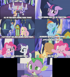 Size: 1780x1976 | Tagged: safe, edit, edited screencap, screencap, character:applejack, character:pinkie pie, character:rainbow dash, character:rarity, character:spike, character:twilight sparkle, character:twilight sparkle (alicorn), species:alicorn, species:dragon, species:pony, episode:the last laugh, g4, my little pony: friendship is magic, applejack's hat, chinese, clothing, comic, cowboy hat, hat, meme, screencap comic, text, text edit, throne room, twilight's castle, winged spike