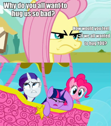 Size: 633x716 | Tagged: safe, edit, edited screencap, screencap, character:fluttershy, character:pinkie pie, character:rarity, character:twilight sparkle, species:earth pony, species:pegasus, species:pony, species:unicorn, episode:putting your hoof down, episode:the return of harmony, g4, my little pony: friendship is magic, hot air balloon, image macro, twinkling balloon