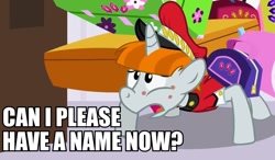 Size: 884x518 | Tagged: safe, edit, edited screencap, screencap, character:welcome inn, episode:sweet and elite, g4, my little pony: friendship is magic, atlas, bags valet, caption, ginger, image macro, luggage, redhead, sluggage, solo