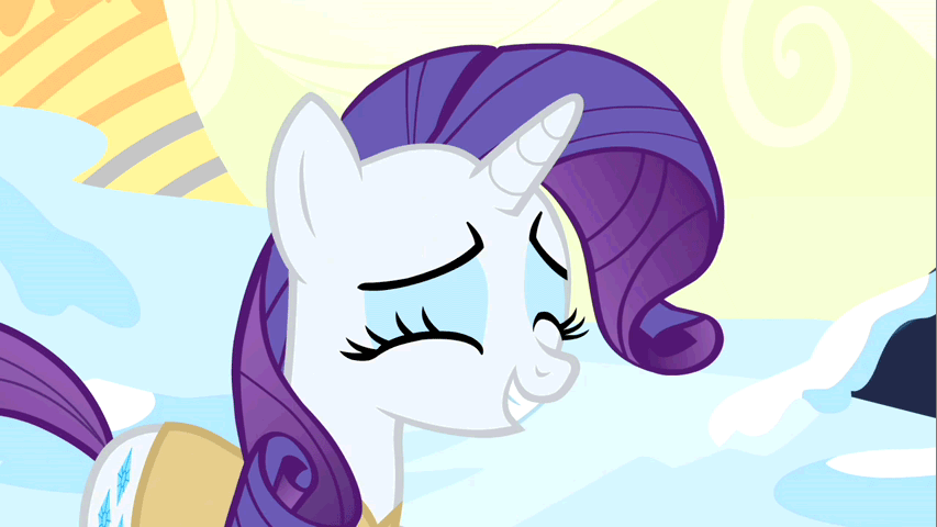 Size: 853x480 | Tagged: safe, edit, edited screencap, screencap, character:rarity, species:pony, species:unicorn, episode:winter wrap up, g4, my little pony: friendship is magic, animated, eyes closed, female, laughing, laughingmares.jpg, mare, solo