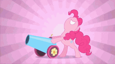 Size: 389x219 | Tagged: safe, edit, edited screencap, screencap, character:pinkie pie, character:rarity, species:earth pony, species:pony, species:unicorn, episode:sweet and elite, g4, my little pony: friendship is magic, animated, clothing, dress, female, giant hat, hat, haters gonna hate, mare, party cannon