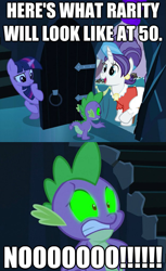 Size: 625x1022 | Tagged: safe, edit, edited screencap, screencap, character:cookie crumbles, character:spike, character:twilight sparkle, episode:the crystal empire, g4, my little pony: friendship is magic, exploitable meme, meme, older, recolor, the scary door