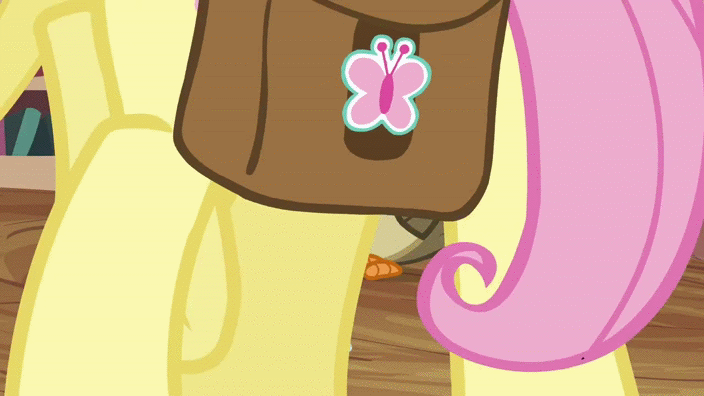 Size: 704x396 | Tagged: safe, edit, edited screencap, screencap, character:fluttershy, character:owlowiscious, episode:just for sidekicks, g4, my little pony: friendship is magic, animated, caption, dat butt, golden oaks library, head turn, image macro, library, meme, out of context, plot, reaction image, saddle bag, the ass was fat