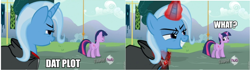 Size: 798x222 | Tagged: safe, edit, edited screencap, screencap, character:trixie, character:twilight sparkle, species:pony, species:unicorn, ship:twixie, episode:magic duel, g4, my little pony: friendship is magic, alicorn amulet, bedroom eyes, caption, comic, dat butt, female, hornboner, hub logo, image macro, lesbian, mare, meme, out of context, plot, screencap comic, shipping, trixie yells at everything