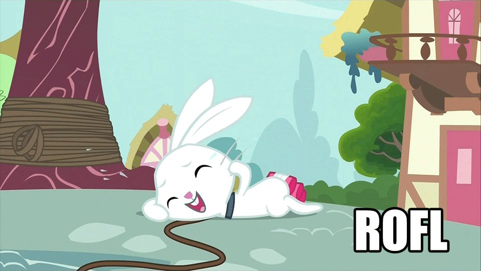 Size: 960x540 | Tagged: safe, edit, edited screencap, screencap, character:angel bunny, episode:just for sidekicks, g4, my little pony: friendship is magic, angel is a bunny bastard, animated, laughing, rofl