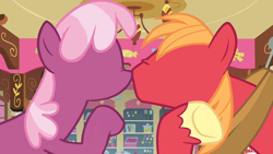 Size: 1000x563 | Tagged: safe, edit, edited screencap, screencap, character:big mcintosh, character:cheerilee, species:earth pony, species:pony, episode:hearts and hooves day, g4, my little pony: friendship is magic, boop, male, no face, noseboop, stallion, sugarcube corner, template