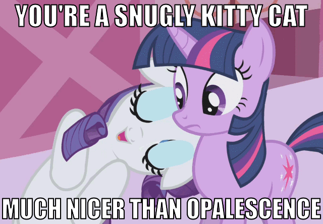 Size: 640x444 | Tagged: safe, edit, edited screencap, screencap, character:rarity, character:twilight sparkle, ship:rarilight, episode:the ticket master, g4, my little pony: friendship is magic, animated, behaving like a cat, cat, female, floppy ears, image macro, imma snuggle you, lesbian, shipping, snuggling, twilight cat