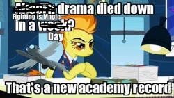 Size: 400x225 | Tagged: safe, edit, edited screencap, screencap, character:spitfire, episode:wonderbolts academy, 1000 hours in ms paint, academy record, desk, drama, fighting is drama, lamp, meme, ms paint, office, paperwork, text, window