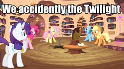 Size: 959x538 | Tagged: safe, edit, edited screencap, screencap, species:earth pony, species:pegasus, species:pony, species:unicorn, episode:magical mystery cure, g4, my little pony: friendship is magic, butt, caption, female, image macro, implied death, mare, plot