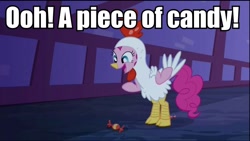 Size: 960x540 | Tagged: safe, edit, edited screencap, screencap, character:pinkie pie, species:earth pony, species:pony, episode:luna eclipsed, g4, my little pony: friendship is magic, candy, family guy, image macro, james woods, text