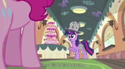 Size: 853x472 | Tagged: safe, edit, edited screencap, screencap, character:pinkie pie, character:twilight sparkle, episode:mmmystery on the friendship express, g4, my little pony: friendship is magic, caption, implied death, implied murder, youtube caption