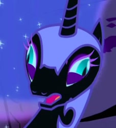 Size: 354x390 | Tagged: safe, edit, edited screencap, screencap, character:nightmare moon, character:princess luna, species:alicorn, species:pony, bust, cropped, derp, faec, female, open mouth, portrait, solo, wat
